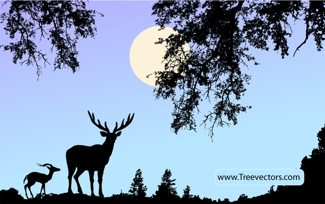 Nature Scene Vector with Deer Tree Vector